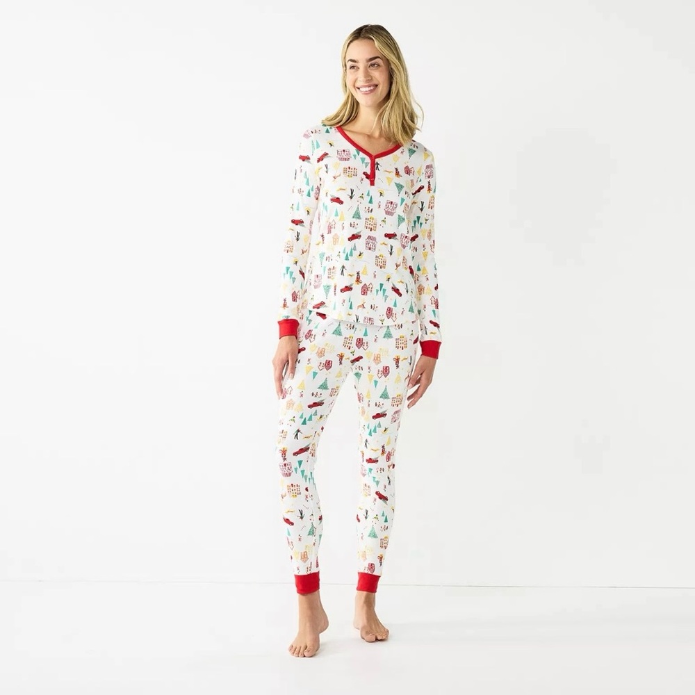 NWT LC Lauren Conrad Jammies Holiday Village Pajama Set Petite Small